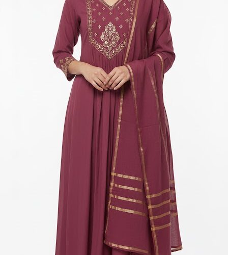 3PC Chanderi Silk with handwork, Cut dana work, Plain Bottom and Printed Dupatta