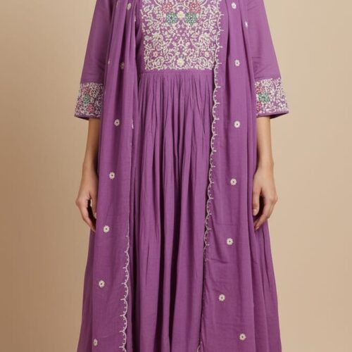 3PC Chanderi Silk with handwork, Cut dana work, Plain Bottom and Cut work Dupatta