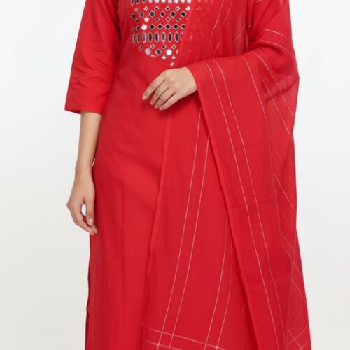 3PC Chanderi silk with mirror work, Dupatta and Bottom