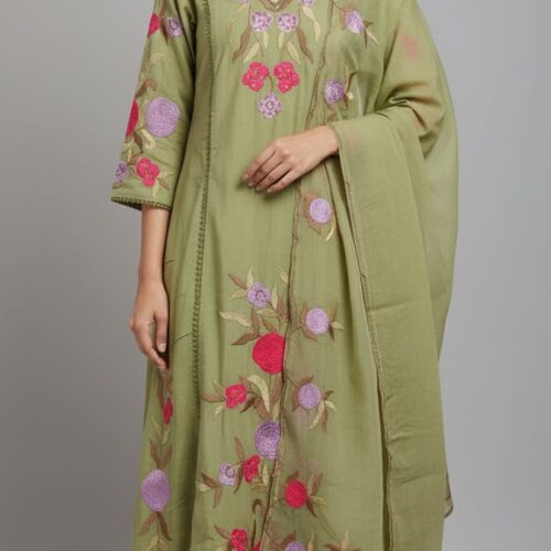 3pc Chanderi silk with heavy threadwork, Bottom and Organza Dupatta