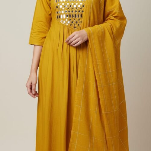 3PC Chanderi silk with mirror work, Dupatta and Bottom