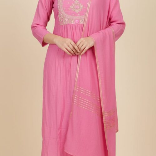 3PC chanderi silk with handwork, Dupatta and Bottom