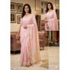 Linen Print Buta Work Saree - BABY PINK
