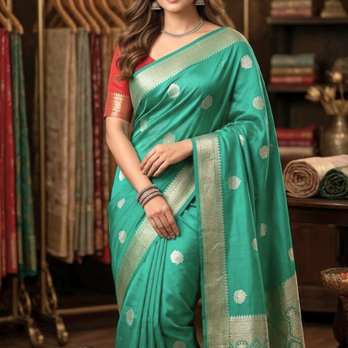 Viscose Silk Silver Buta - LIGHT GREEN