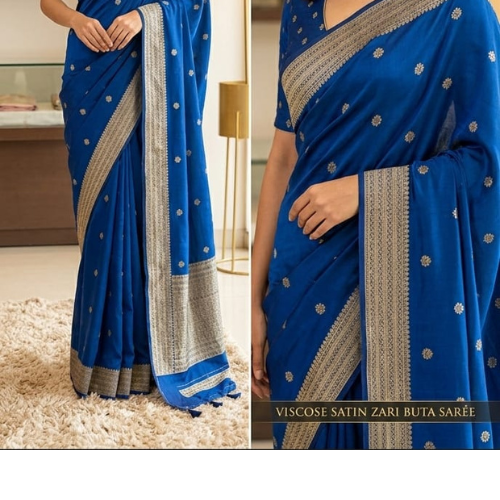 Viscose Satin Buta Border - BLUE