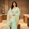 Cotton White Jaal Saree - LIGHT BLUE