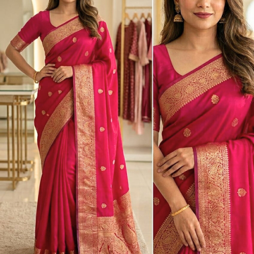 Viscose Satin Buta Border - RED