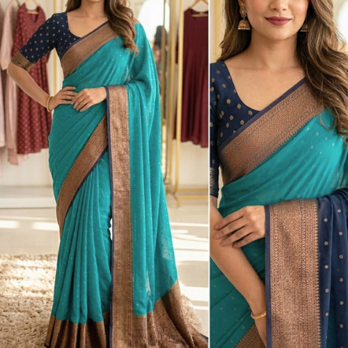 Georgette Weaving Antique Buta Saree - LIGHT BLUE
