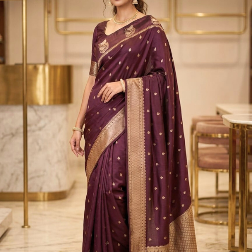 Viscose Satin Buta Border - COLA