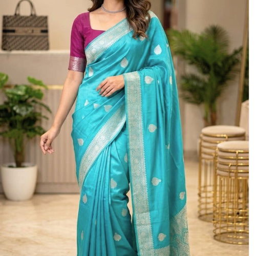 Viscose Silk Silver Buta - LIGHT BLUE