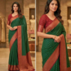 Georgette Weaving Antique Buta Saree - BOTTLE GREEN