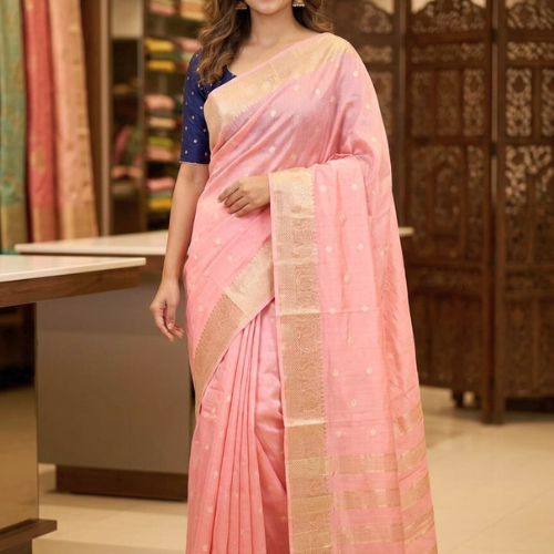 Raw Chiniya SilK Saree- BABY PINK