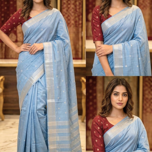 Raw Chiniya SilK Saree- LIGHT GREY