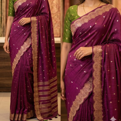 Raw Chiniya SilK Saree- MAROON