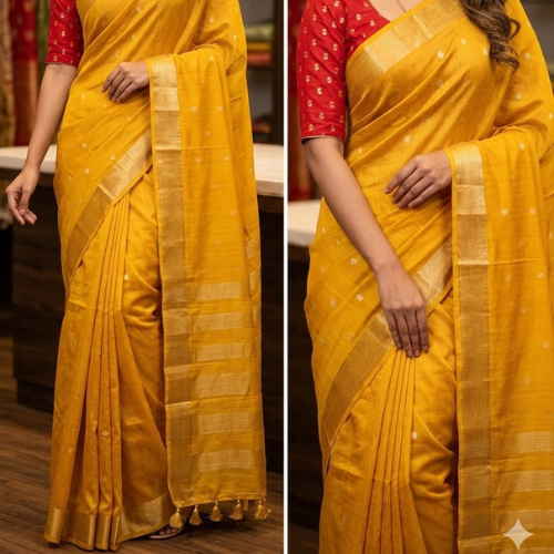 Raw Chiniya SilK Saree- YELLOW