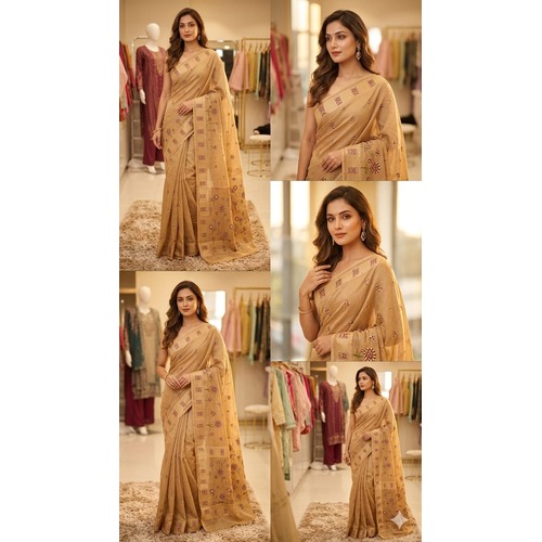 Cotton Meena Buti Saree – BEIGE