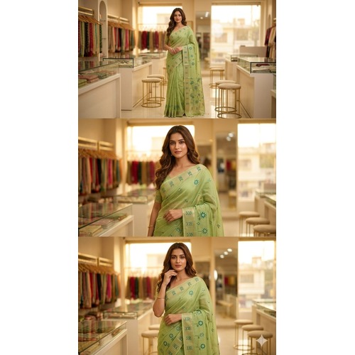 Cotton Meena Buti Saree – LIGHT GREEN