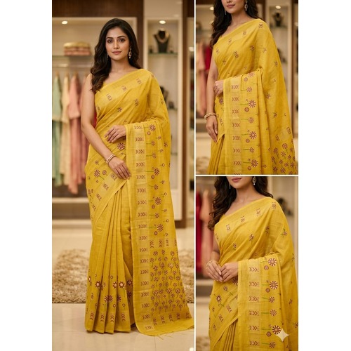 Cotton Meena Buti Saree – YELLOW
