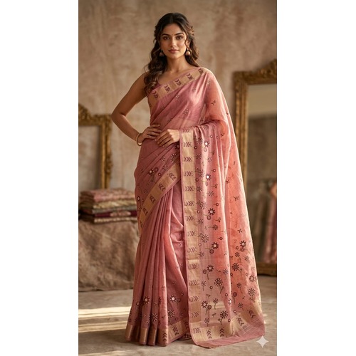 Cotton Meena Buti Saree – PINK