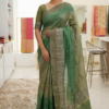 Cotton Chanderi Antique Border Saree- GREEN