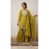 Bandhni Chinnon Gharara Style With Handwork - LEMON GREEN
