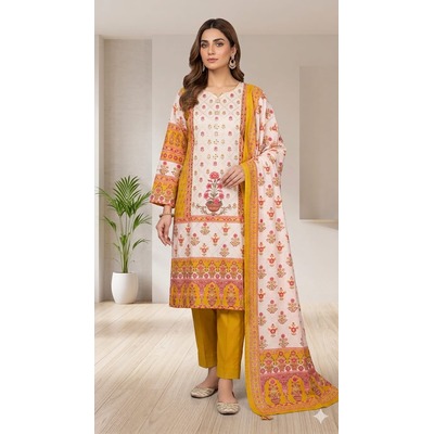 Cotton Suit with Mirror Work - MUSTARD