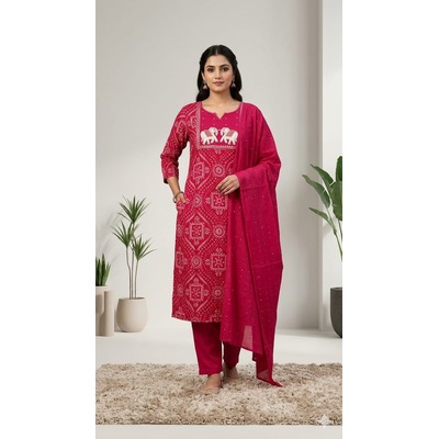 Vatican Suit with Handwork & Sequin Work Dupatta - RANI PINK
