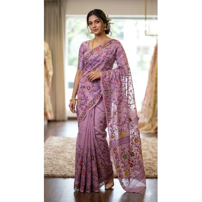 Cotton Meena Jaal Saree - LAVENDER