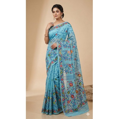 Cotton Meena Jaal Saree - BLUE