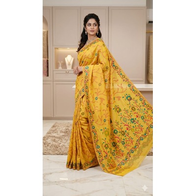 Cotton Meena Jaal Saree - YELLOW